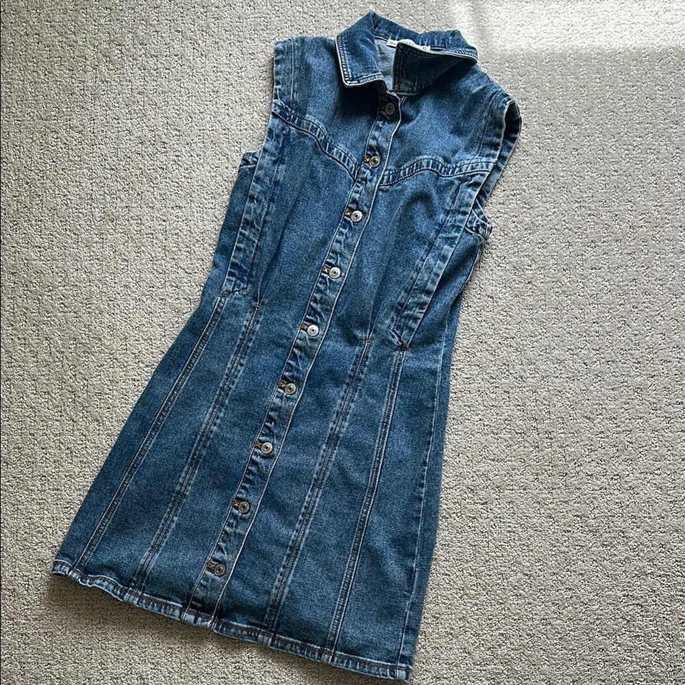 Sleeveless Denim Button-Up Dress